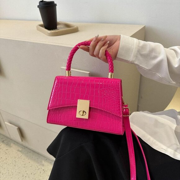 Women Small Crossbody Bag PU Leather Pink Compact Elegant Day Use - Picture 6 of 7